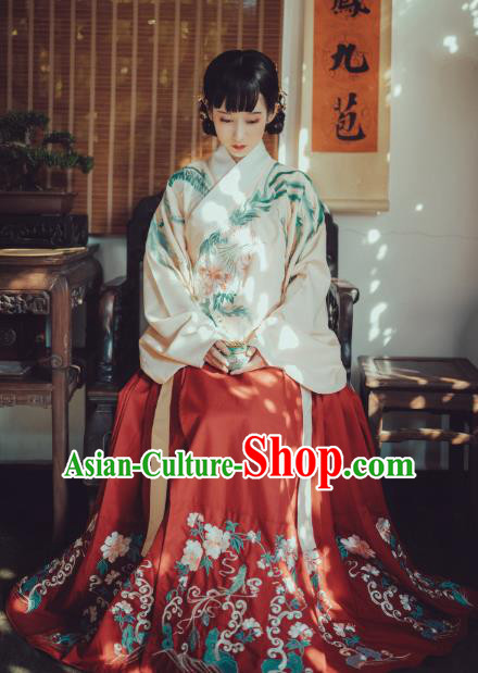 Traditional Chinese Ancient Palace Lady Hanfu Clothing, China Ming Dynasty Imperial Concubine Embroidered Costume for Women