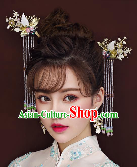 Chinese Traditional Bride Hair Accessories Xiuhe Suit Step Shake Wedding Tassel Hairpins Complete Set for Women