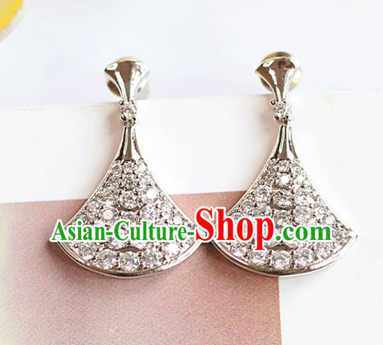 Chinese Traditional Bride Jewelry Accessories Crystal Fan Earrings Wedding Eardrop for Women