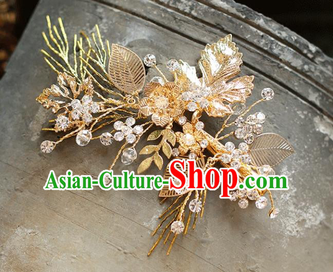 Chinese Traditional Bride Hair Accessories Baroque Princess Wedding Golden Hair Stick for Women