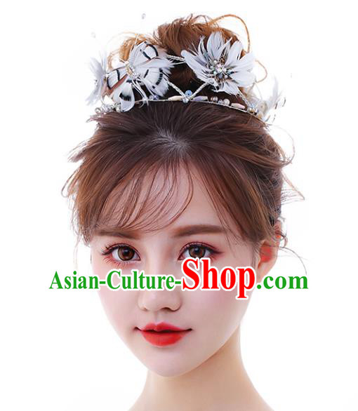 Chinese Traditional Bride Hair Accessories Baroque Princess Wedding White Feather Hair Clasp for Women