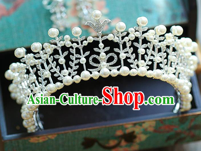 Chinese Traditional Wedding Hair Accessories Baroque Crystal Hair Clasp Bride Pearls Royal Crown for Women