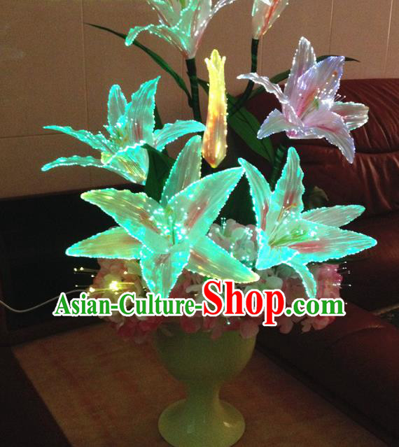 Chinese Traditional Electric LED Greenish Lily Flowers Lantern Desk Lamp Home Decoration Lights Loudspeaker Box