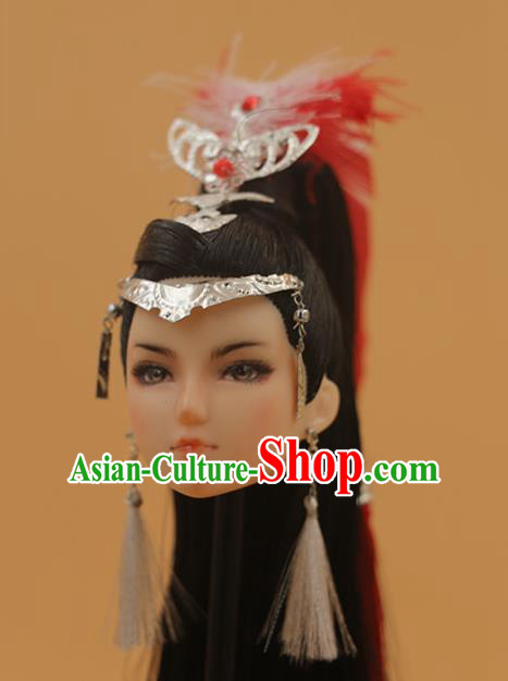 Chinese Traditional Silk Figurine Doll Hair Accessories Hairpins Ancient Swordswoman Headwear