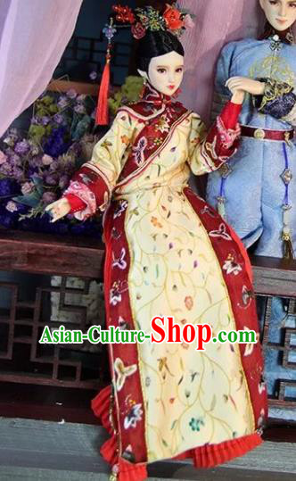 Chinese Traditional Silk Figurine Doll Hair Accessories Hairpins Ancient Qing Dynasty Manchu Princess Headwear