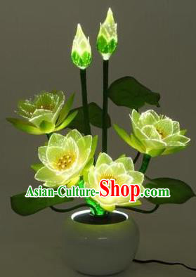 Chinese Traditional Electric LED Lotus Lantern Desk Lamp Buddhist Prayer Room Lights