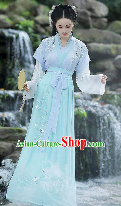 Traditional Chinese Song Dynasty Young Lady Hanfu Clothing, China Ancient Palace Lady Embroidered Costume for Women