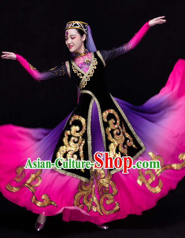 Traditional Chinese Uyghur Nationality Dance Costume, Chinese Uigurian Minority Nationality Dance Clothing for Women