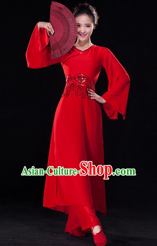 Traditional Chinese Classical Dance Costume, China Yangko Dance Fan Dance Hanfu Red Clothing for Women