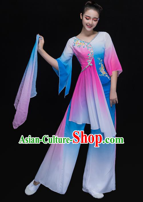 Traditional Chinese Classical Yangge Dance Costume, China Yangko Dance Fan Dance Blue Clothing for Women