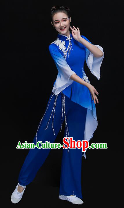 Traditional Chinese Classical Umbrella Dance Costume, China Folk Dance Yangko Blue Clothing for Women