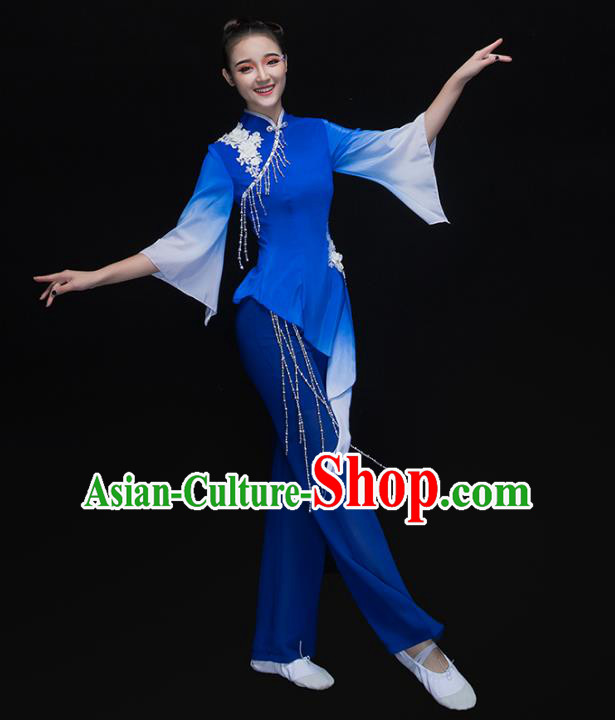 Traditional Chinese Classical Dance Umbrella Dance Blue Costume, China Folk Dance Yangko Yellow Clothing for Women