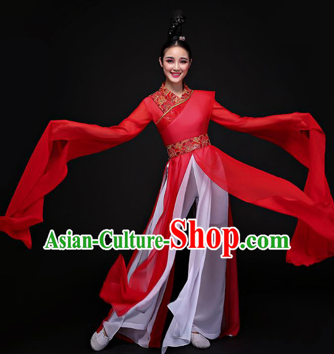 Traditional Chinese Ancient Palace Lady Dance Clothing Classical Dance Embroidered Red Dress Costume for Women