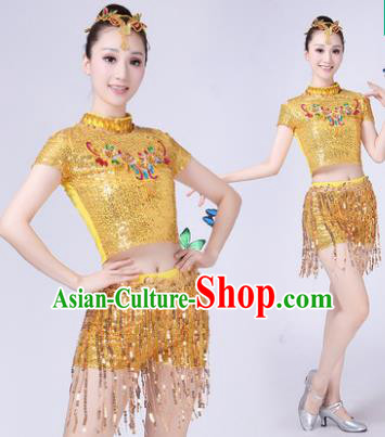 Traditional Chinese Modern Dance Opening Dance Jazz Dance Golden Paillette Uniform Folk Dance Chorus Costume for Women