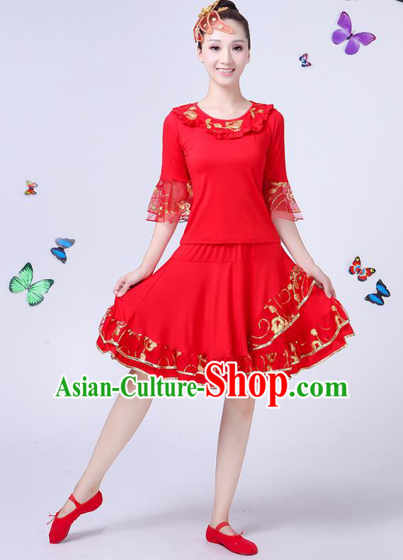 Traditional Chinese Classical Umbrella Dance Costume, China Yangko Folk Dance Yangge Red Clothing for Women