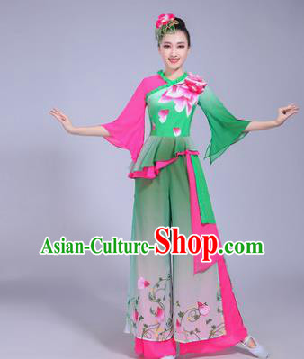 Traditional Chinese Classical Umbrella Dance Costume, China Yangko Folk Dance Yangge Green Clothing for Women