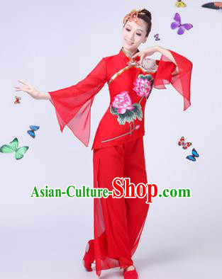 Traditional Chinese Classical Umbrella Dance Red Costume, China Yangko Folk Fan Dance Clothing for Women