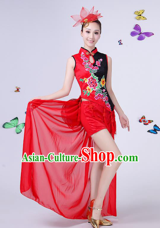 Traditional Chinese Modern Dance Opening Dance Clothing Jazz Dance Chorus Embroidered Red Costume for Women