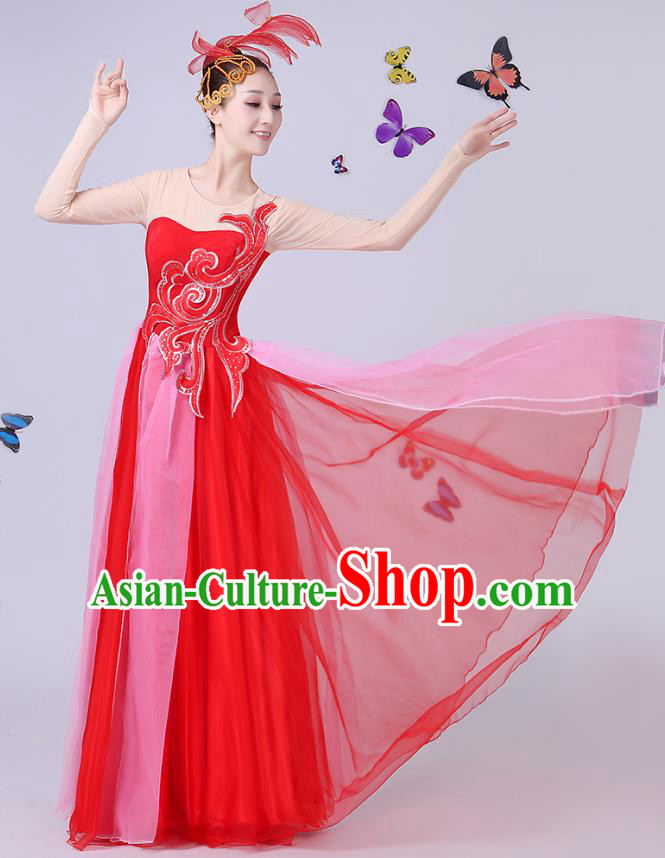 Traditional Chinese Modern Dance Opening Dance Clothing Chorus Folk Umbrella Dance Red Dress for Women