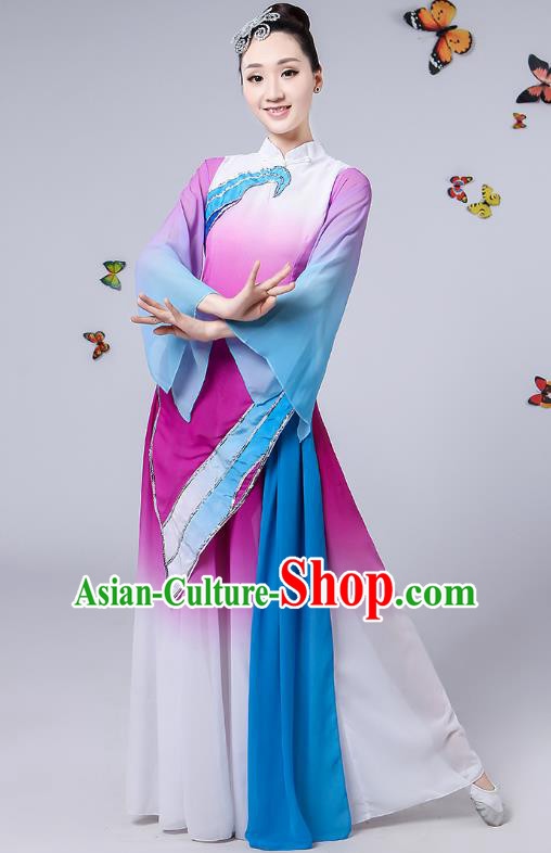 Traditional Chinese Classical Umbrella Dance Purple Costume, China Yangko Folk Fan Dance Clothing for Women