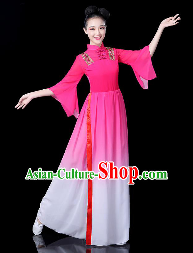 Traditional Chinese Classical Dance Costume Pink Dress, China Yangko Folk Umbrella Dance Clothing for Women