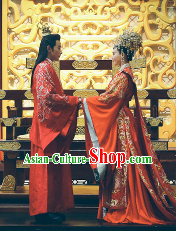 Ancient Chinese Palace Royal Brides and Bridegroom Wedding Dresses