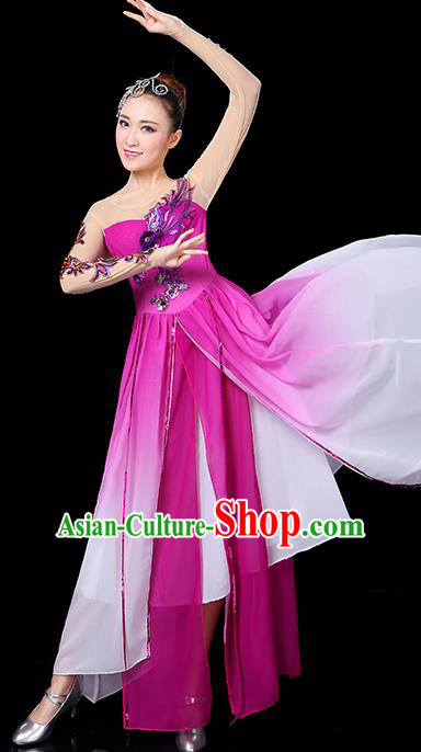 Traditional Chinese Modern Dance Opening Dance Clothing Chorus Yangko Dance Rosy Long Dress for Women
