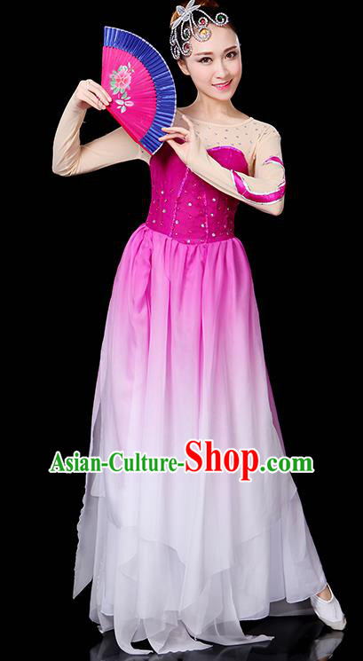 Traditional Chinese Modern Dance Opening Dance Clothing Chorus Yangko Fan Dance Purple Dress for Women