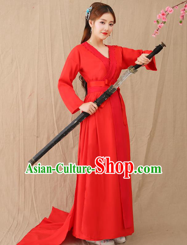 Traditional Chinese Han Dynasty Swordswoman Costume, China Ancient Princess Hanfu Clothing for Women