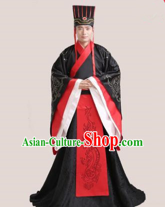 Traditional Chinese Han Dynasty Bridegroom Wedding Costume and Hat Complete Set for Men