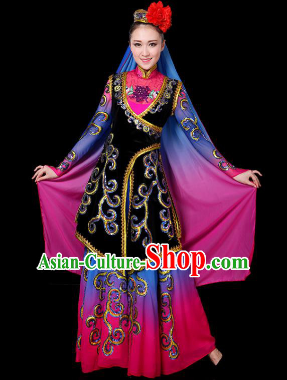 Traditional Chinese Uyghur Nationality Folk Dance Costume, Chinese Uigurian Minority Dance Clothing for Women