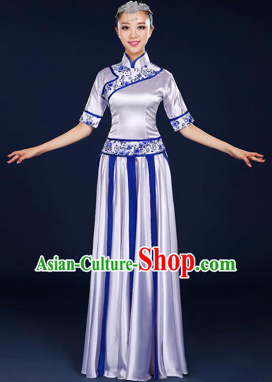 Traditional Chinese Modern Dance Opening Dance Clothing Chorus Classical Dance White Dress for Women