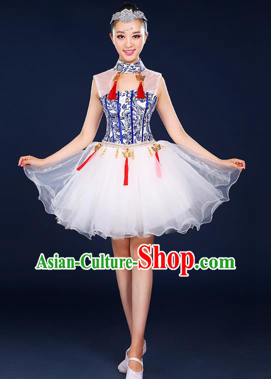 Traditional Chinese Modern Dance Opening Dance Clothing Chorus Classical Dance Short Bubble Dress for Women