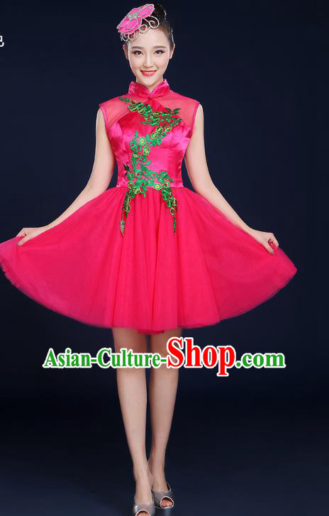 Traditional Chinese Modern Dance Opening Dance Clothing Chorus Classical Dance Rosy Bubble Veil Dress for Women