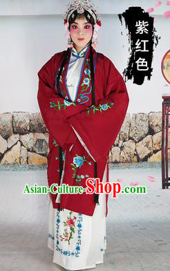 Chinese Beijing Opera Actress Costume Amaranth Embroidered Cape, Traditional China Peking Opera Diva Embroidery Clothing
