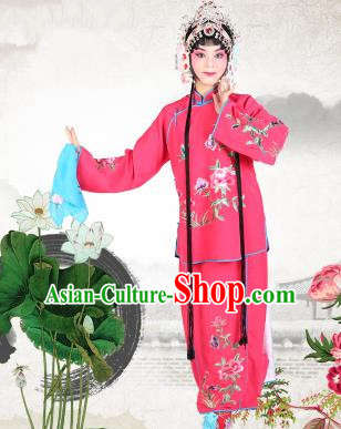 Chinese Beijing Opera Servant Girl Embroidered Rosy Costume, China Peking Opera Actress Embroidery Clothing