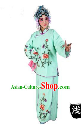 Chinese Beijing Opera Servant Girl Embroidered Green Costume, China Peking Opera Actress Embroidery Clothing
