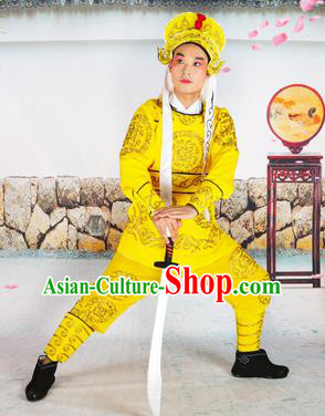 Chinese Beijing Opera Takefu Embroidered Yellow Costume, China Peking Opera Soldier Embroidery Clothing