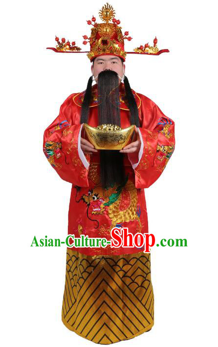 Chinese Beijing Opera God of Wealth Costume Embroidered Robe, China Peking Opera Embroidery Gwanbok Clothing