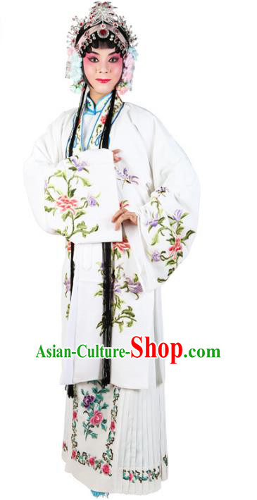 Chinese Beijing Opera Actress Costume White Embroidered Cape, Traditional China Peking Opera Nobility Lady Embroidery Clothing