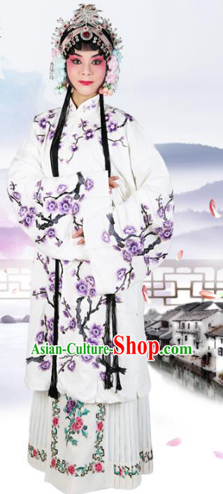 Chinese Beijing Opera Actress Embroidered Wintersweet White Costume, China Peking Opera Diva Embroidery Clothing