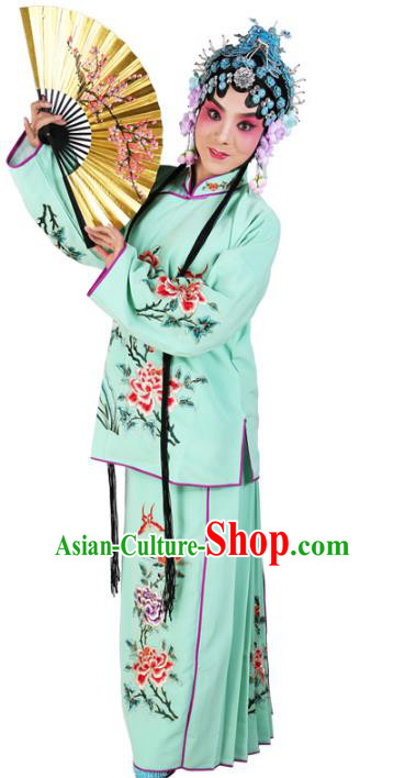 Chinese Beijing Opera Actress Young Lady Embroidered Green Costume, China Peking Opera Embroidery Clothing