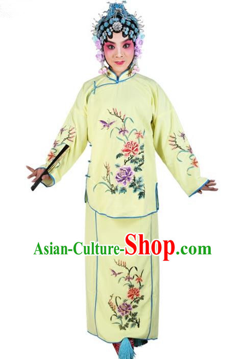 Chinese Beijing Opera Actress Young Lady Embroidered Yellow Costume, China Peking Opera Embroidery Clothing