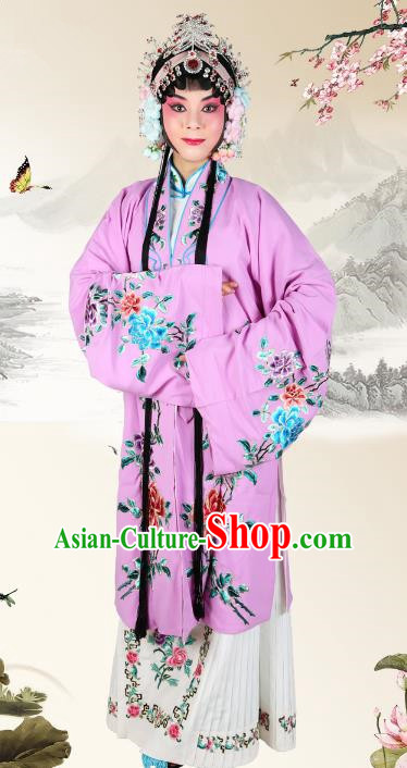 Chinese Beijing Opera Actress Embroidered Peony Purple Costume, China Peking Opera Diva Embroidery Clothing