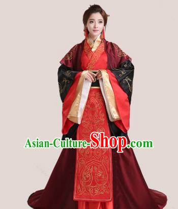 Traditional Chinese Han Dynasty Palace Princess Wedding Costume, China Ancient Bride Hanfu Embroidered Clothing for Women