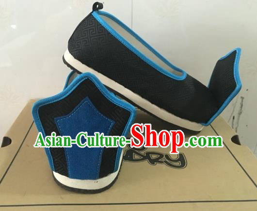 Traditional Handmade Chinese Han Dynasty Minister Shoes Hanfu Embroidery Black Shoes for Men