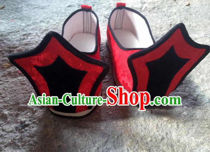 Traditional Handmade Chinese Han Dynasty Minister Shoes Hanfu Embroidery Red Wedding Shoes for Men