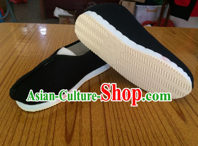 Traditional Chinese Ancient Han Dynasty Black Cloth Shoes Monk Shoes, China Handmade Hanfu Shoes for Men