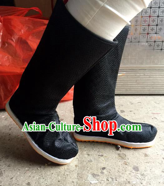 Traditional Chinese Ancient Black Officer Boots, China Handmade Peking Opera Hanfu Embroidery Shoes for Men