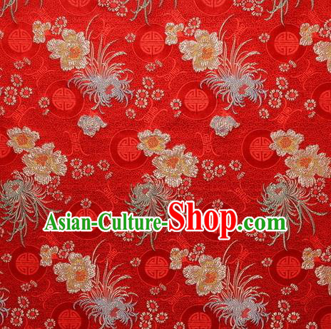 Chinese Traditional Costume Royal Palace Chrysanthemum Pattern Red Satin Brocade Fabric, Chinese Ancient Clothing Drapery Hanfu Cheongsam Material